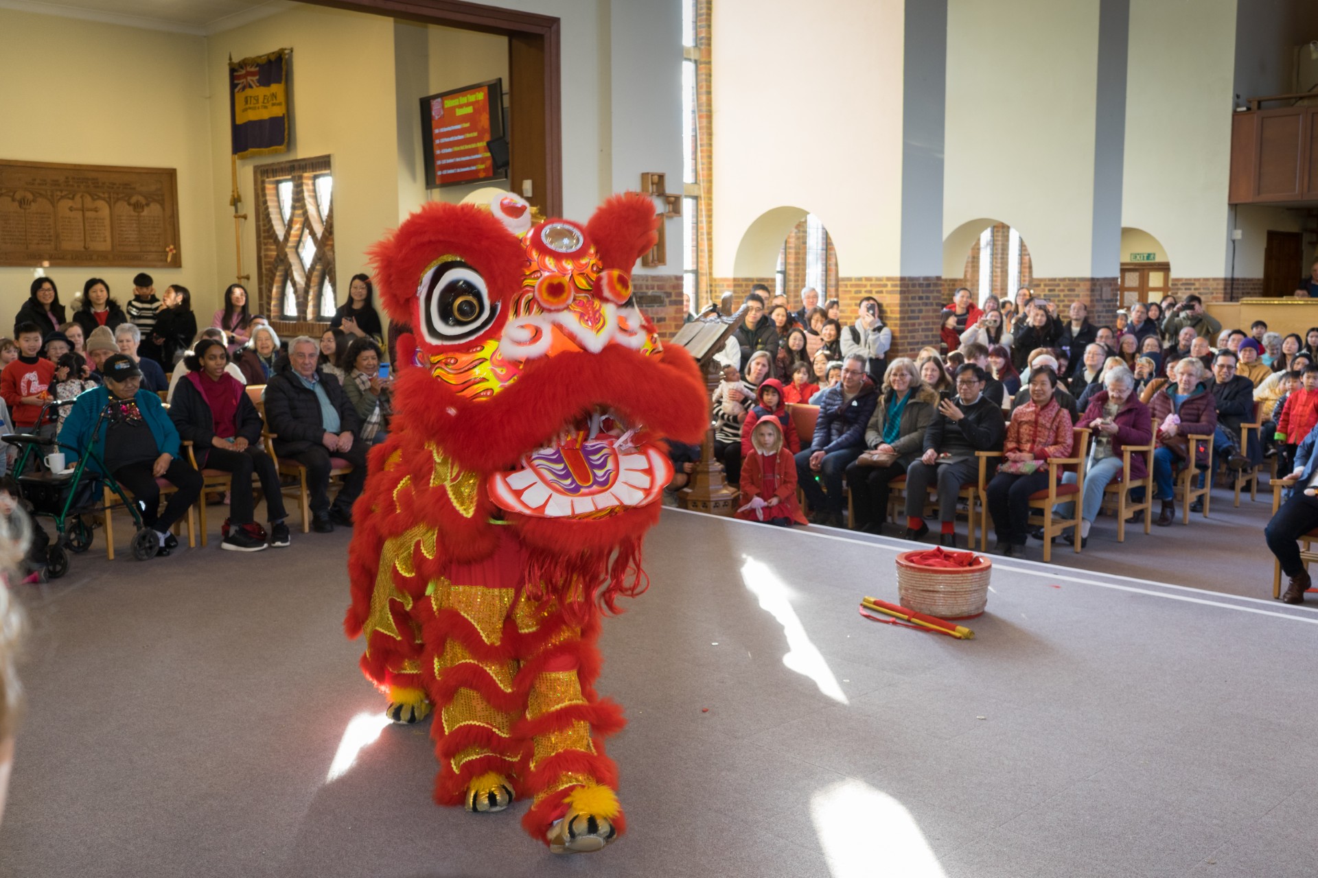 A chinese lion dance is performed
