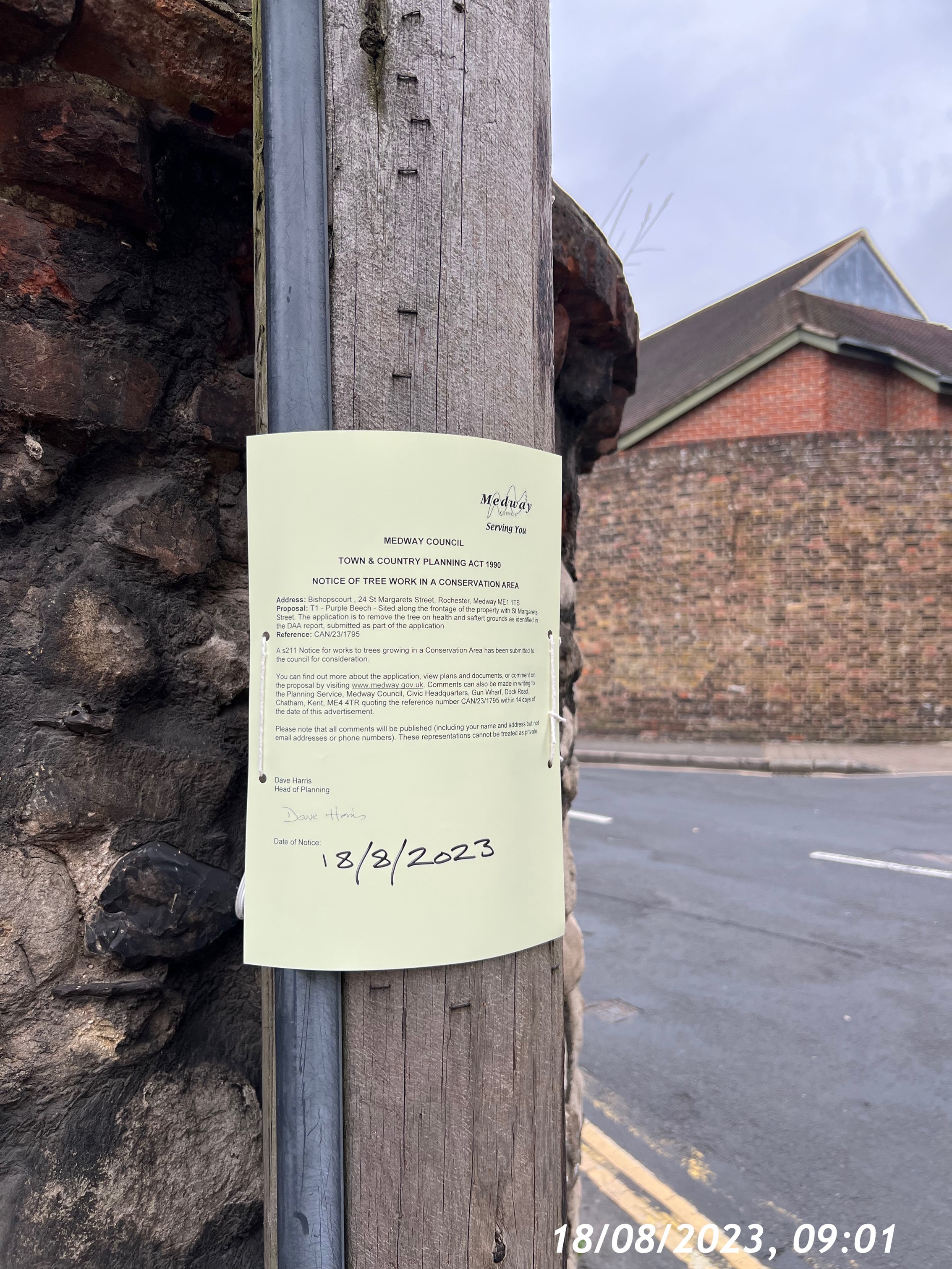 A application notice is show on a telegraph pole