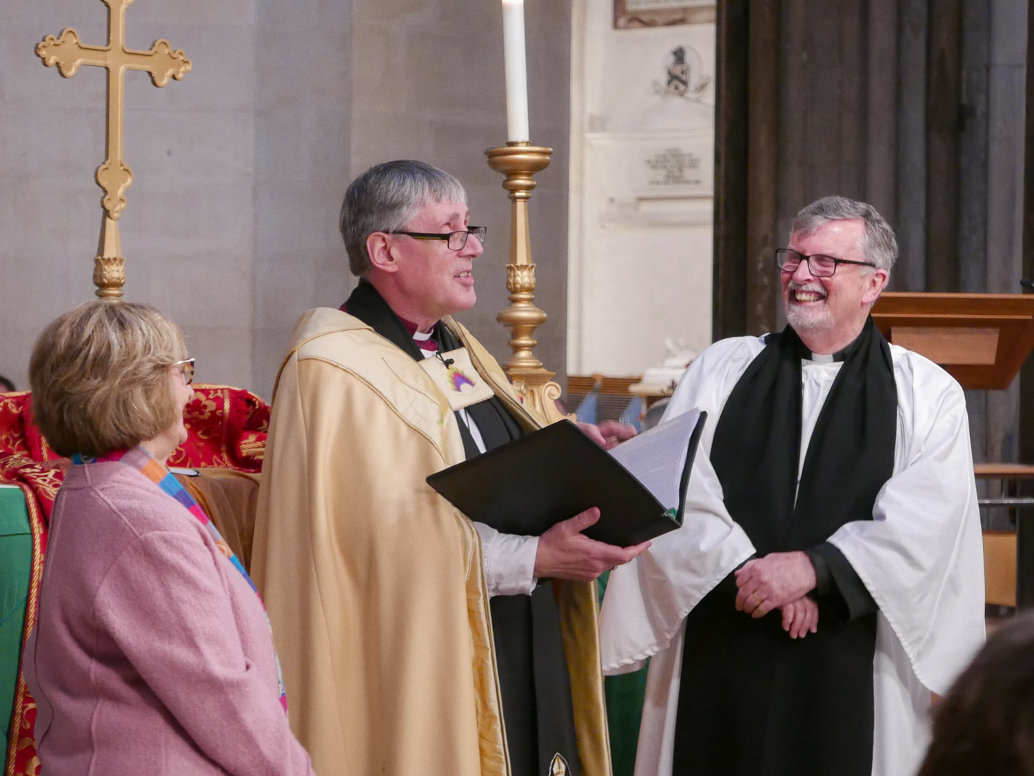 Bishop Simon with Jill Wright and Archdeacon Paul Wright